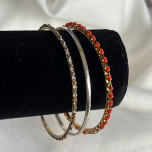 Elegant Silver and Red Bangle Set